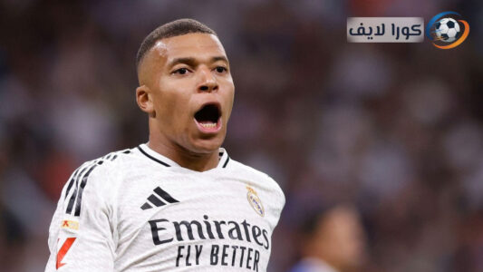 كيليان مبابي يحتفل بهدفه مع ريال مدريد ضد أتلتيك بيلباو في مباراة الليغا
